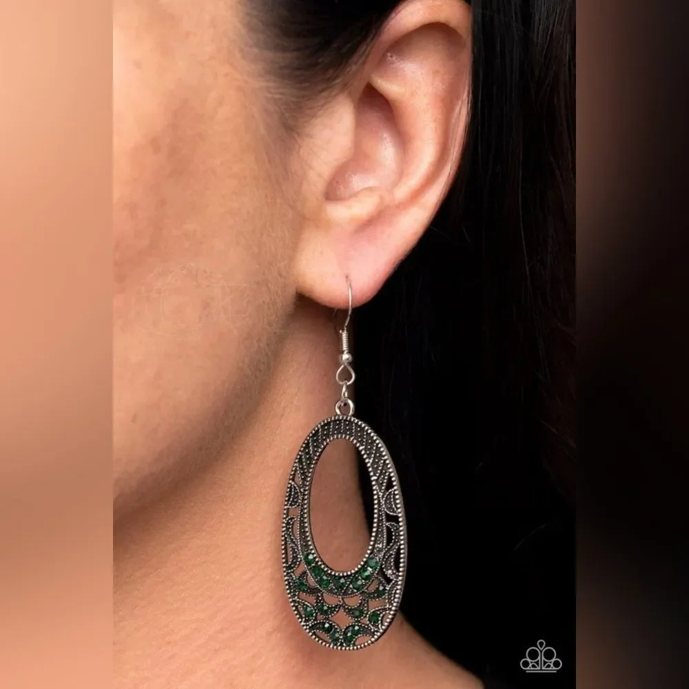 Paparazzi Colorful Moon Child Green Oval Earrings